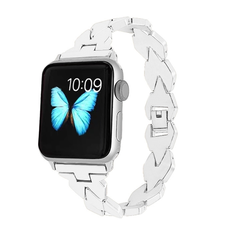 

For Apple Watch Series 6 & SE & 5 & 4 40mm / 3 & 2 & 1 38mm Diamond Stainless Steel Watch Band Strap(Silver)