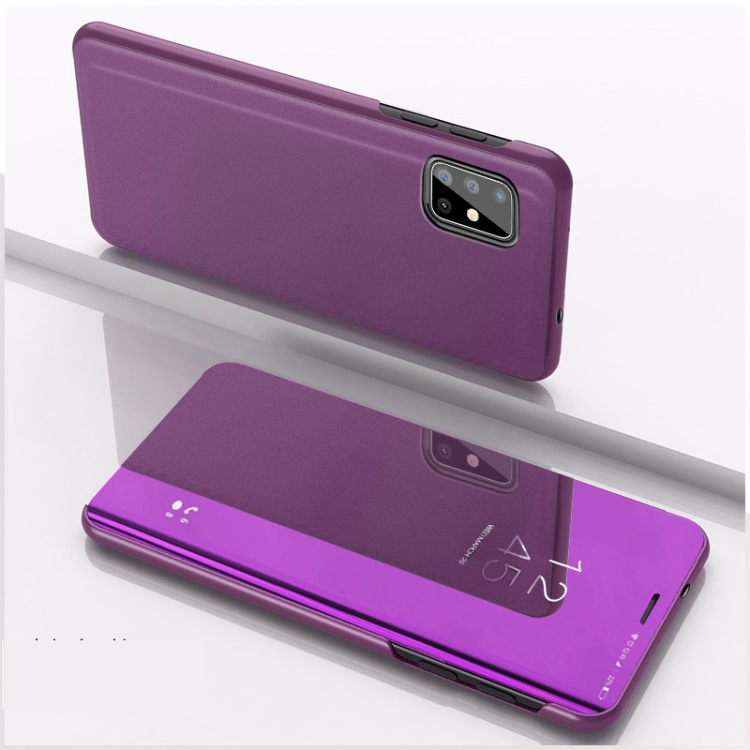 

For Samsung Galaxy M40s Plated Mirror Horizontal Flip Leather Case with Holder(Purple)