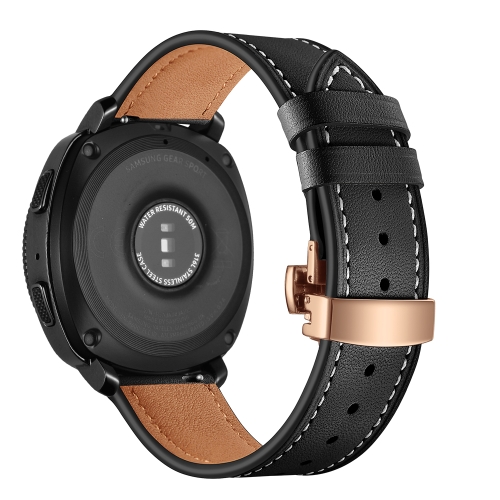 

22mm For Huawei Watch GT2e / GT2 46mm Leather Butterfly Buckle Strap Rose Gold Buckle(Black)