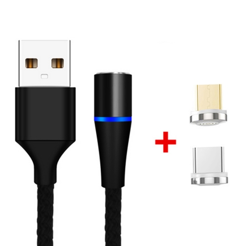 

2 in 1 3A USB to Micro USB + USB-C / Type-C Fast Charging + 480Mbps Data Transmission Mobile Phone Magnetic Suction Fast Charging Data Cable, Cable Length: 1m(Black)