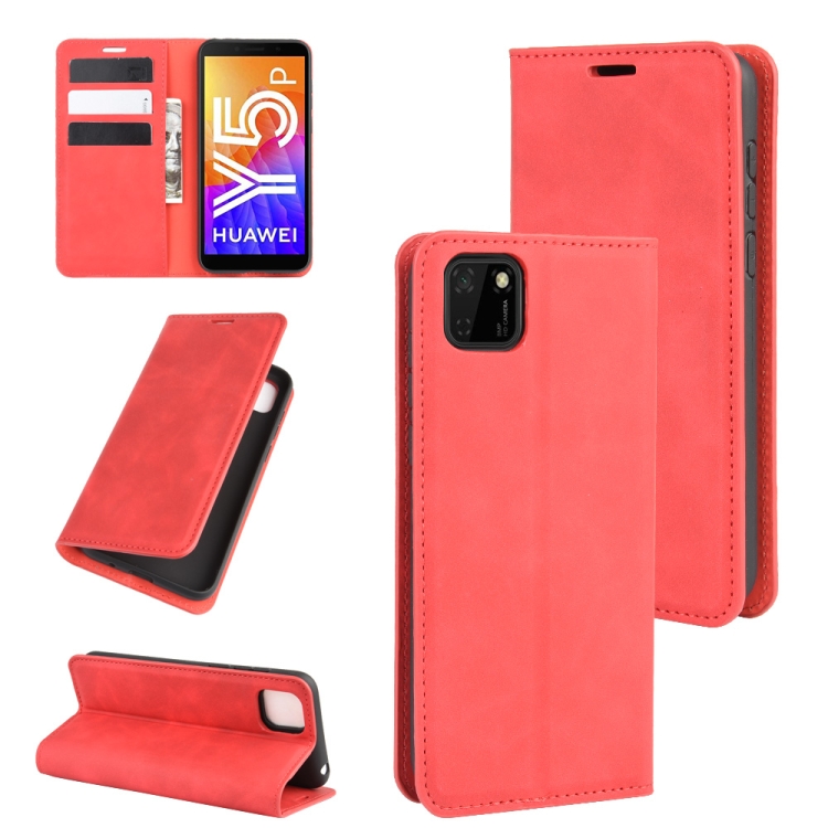

For Huawei Y5p/Honor 9SRetro-skin Business Magnetic Suction Leather Case with Holder & Card Slots & Wallet(Red)