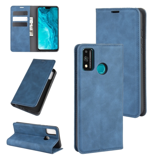 

For Huawei Honor 9X lite Retro-skin Business Magnetic Suction Leather Case with Holder & Card Slots & Wallet(Dark Blue)