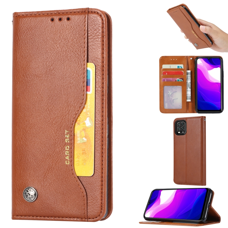 

For Xiaomi 10 LiteKnead Skin Texture Horizontal Flip Leather Case , with Photo Frame & Holder & Card Slots & Wallet(Brown)