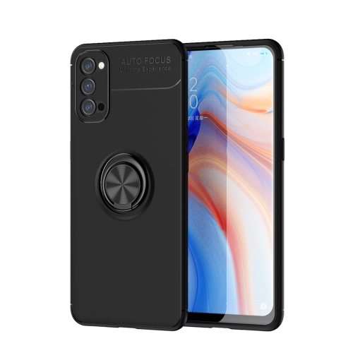 

For OPPO RENO 4 Metal Ring Holder 360 Degree Rotating TPU Case(Black+Black)