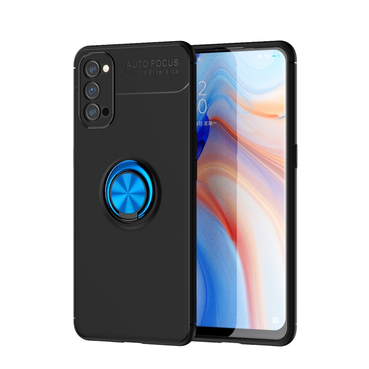 

For OPPO RENO 4 Metal Ring Holder 360 Degree Rotating TPU Case(Black+Blue)