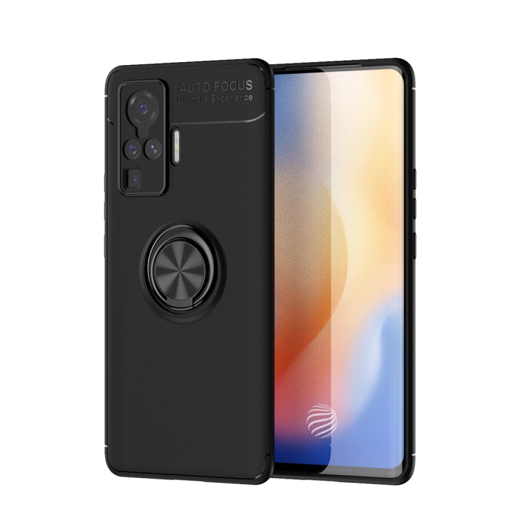 

For VIVO X50 Pro Metal Ring Holder 360 Degree Rotating TPU Case(Black+Black)