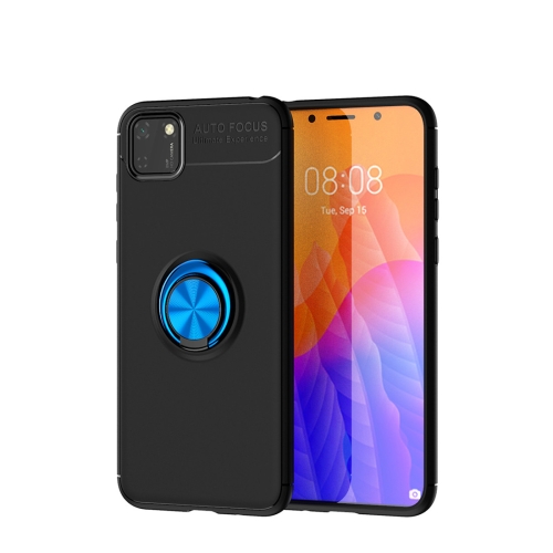 

For Huawei Y5P Metal Ring Holder 360 Degree Rotating TPU Case(Black+Blue)