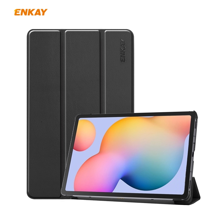 

ENKAY ENK-8002 For Samsung Galaxy Tab S6 Lite P610 / P615 PU Leather + Plastic Smart Case with Three-folding Holder(Black)