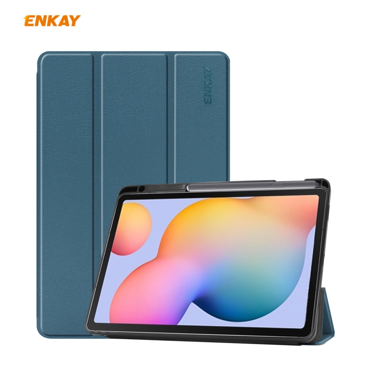 

For Samsung Galaxy Tab S6 Lite P610 / P615 ENKAY ENK-8003 PU Leather + TPU Smart Case with Pen Slot(Blackish Green)