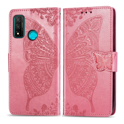 

For Huawei P Smart 2020 Butterfly Love Flower Embossed Horizontal Flip Leather Case with Bracket / Card Slot / Wallet / Lanyard(Pink)