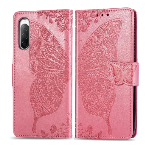 

For Sony Xperia 10 II Butterfly Love Flower Embossed Horizontal Flip Leather Case with Bracket / Card Slot / Wallet / Lanyard(Pink)