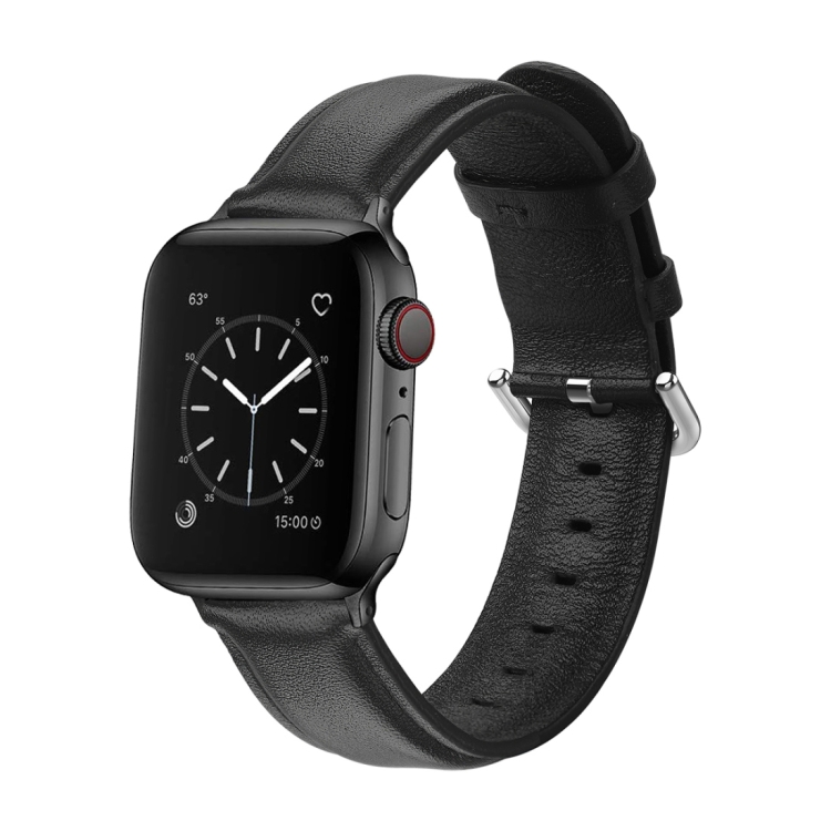 

For Apple Watch Series 5 & 4 44mm 3 & 2 & 1 42mm Round Hole Leather Strap(Black)