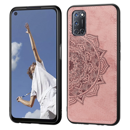 

For OPPO A92 & A72 & A52 Embossed Mandala Pattern PC + TPU + Fabric Phone Case with Lanyard & Magnetic Function(Rose Gold)