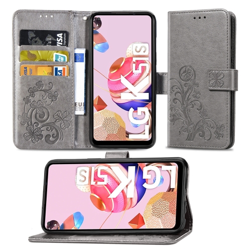 

For LG K51S Lucky Clover Pressed Flowers Pattern Leather Case with Holder & Card Slots & Wallet & Hand Strap(Gray)