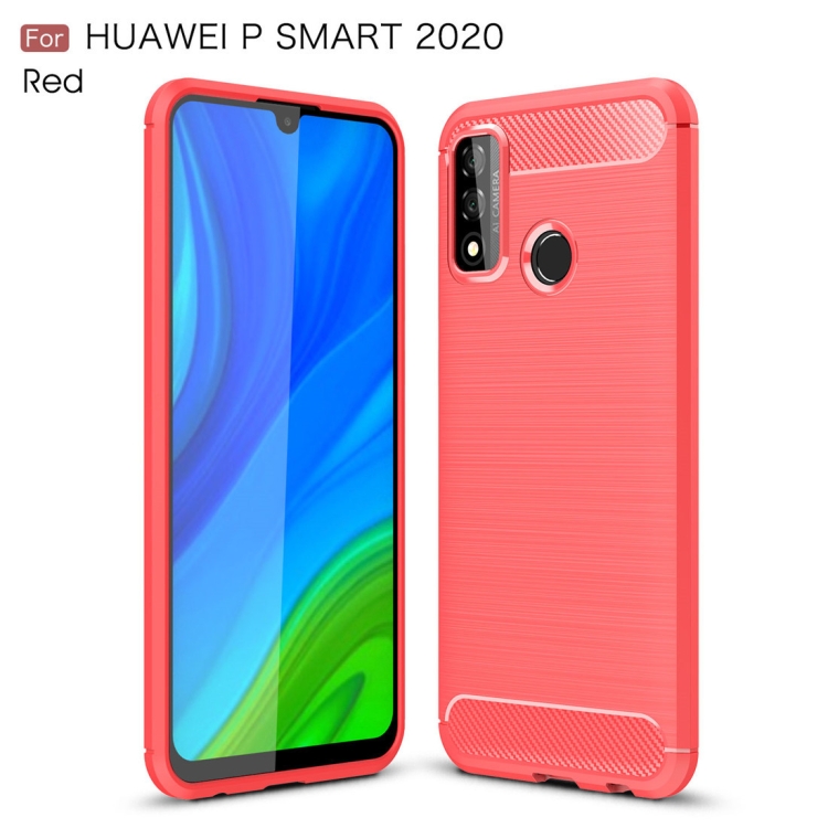

For Huawei P smart 2020 Brushed Texture Carbon Fiber TPU Case(Red)