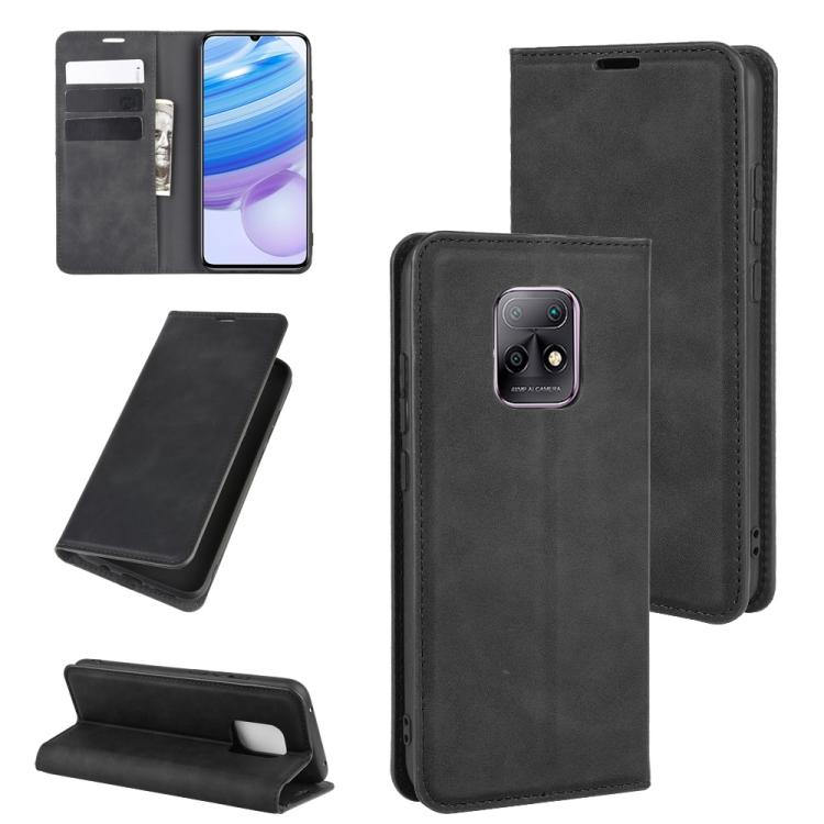 

For Xiaomi Redmi 10X Pro 5G/10X 5G Retro-skin Business Magnetic Suction Leather Case with Holder & Card Slots & Wallet(Black)