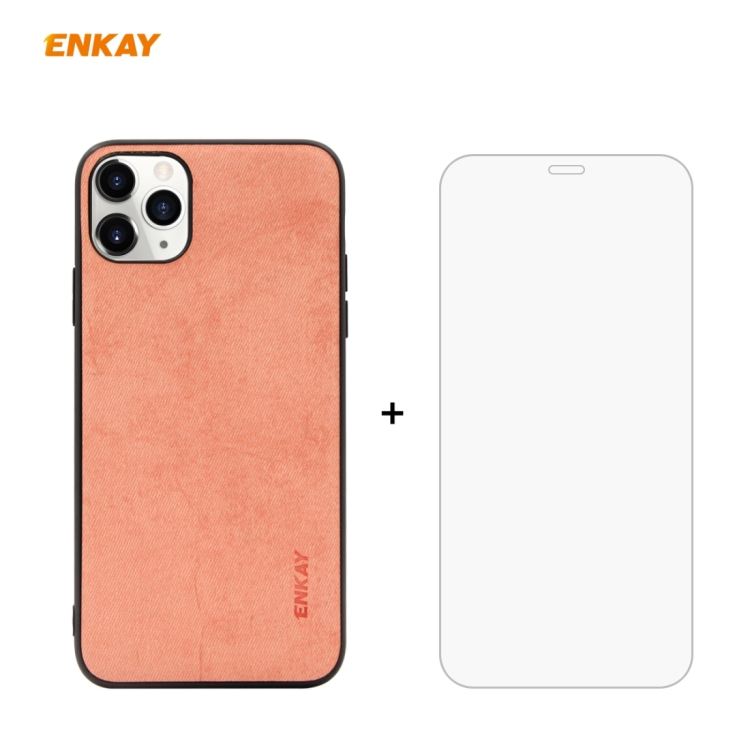 

For iPhone 11 Pro ENKAY ENK-PC0292 2 in 1 Business Series Fabric Texture PU Leather + TPU Soft Slim Case Cover ＆ 0.26mm 9H 2.5D Tempered Glass Film(Orange)
