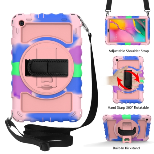 

For Samsung Galaxy Tab A 10.1 2019 (T510 / T515) 360 Degree Rotation PC + Silicone Shockproof Combination Case with Holder & Hand Grip Strap & Neck Strap(Colorful+Rose Gold)