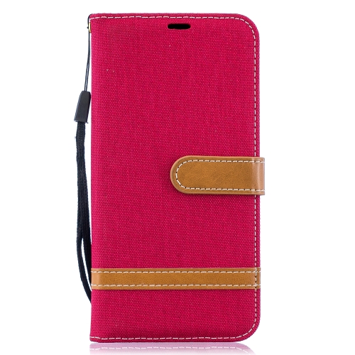 

Color Matching Denim Texture Leather Case for Galaxy A10, with Holder & Card Slots & Wallet & Lanyard(Red)