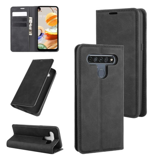 

For LG K61 Retro-skin Business Magnetic Suction Leather Case with Holder & Card Slots & Wallet(Black)