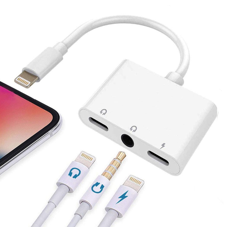 

ZS-KL21820 3 in 1 8 Pin to 8 Pin Charging Port + 8 Pin Earphone Jack + 3.5mm Earphone Jack Earphone Adapter Adapter