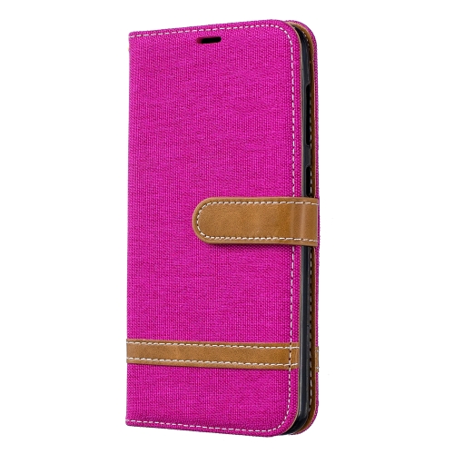 

Color Matching Denim Texture Leather Case for Galaxy A20 / A30, with Holder & Card Slots & Wallet & Lanyard(Rose red)