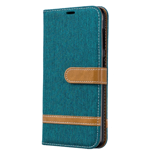 

Color Matching Denim Texture Leather Case for Galaxy A20 / A30, with Holder & Card Slots & Wallet & Lanyard(Green)