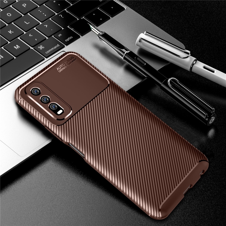 

For VIVO Y70s Carbon Fiber Texture Shockproof TPU Case(Brown)
