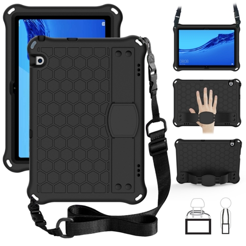 

For Huawei MediaPad T5 10.1 Honeycomb Design EVA + PC Material Four Corner Anti Falling Flat Protective Shell With Strap(Black+Black)
