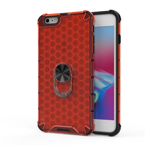 

For iPhone 6 & 6S Shockproof Honeycomb PC + TPU Ring Holder Protection Case(Red)