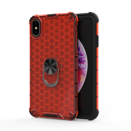 

For iPhone X / XS Shockproof Honeycomb PC + TPU Ring Holder Protection Case(Red)