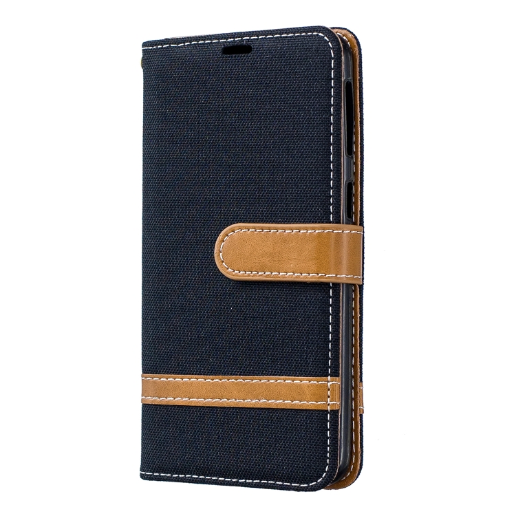 

Color Matching Denim Texture Leather Case for Galaxy A40, with Holder & Card Slots & Wallet & Lanyard(Black)