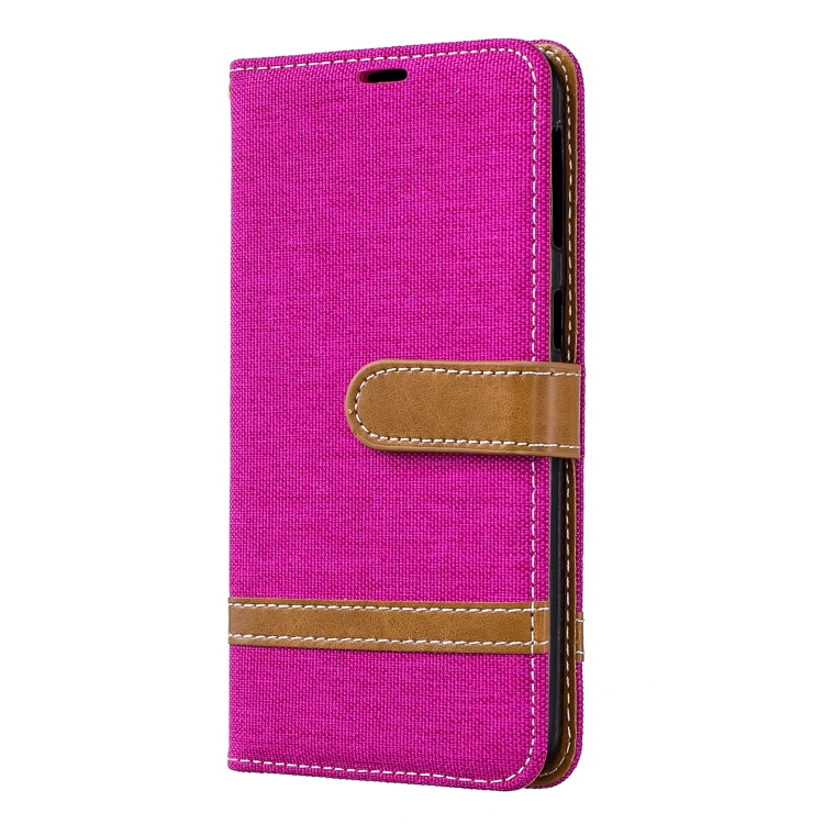 

Color Matching Denim Texture Leather Case for Galaxy A40, with Holder & Card Slots & Wallet & Lanyard(Rose red)