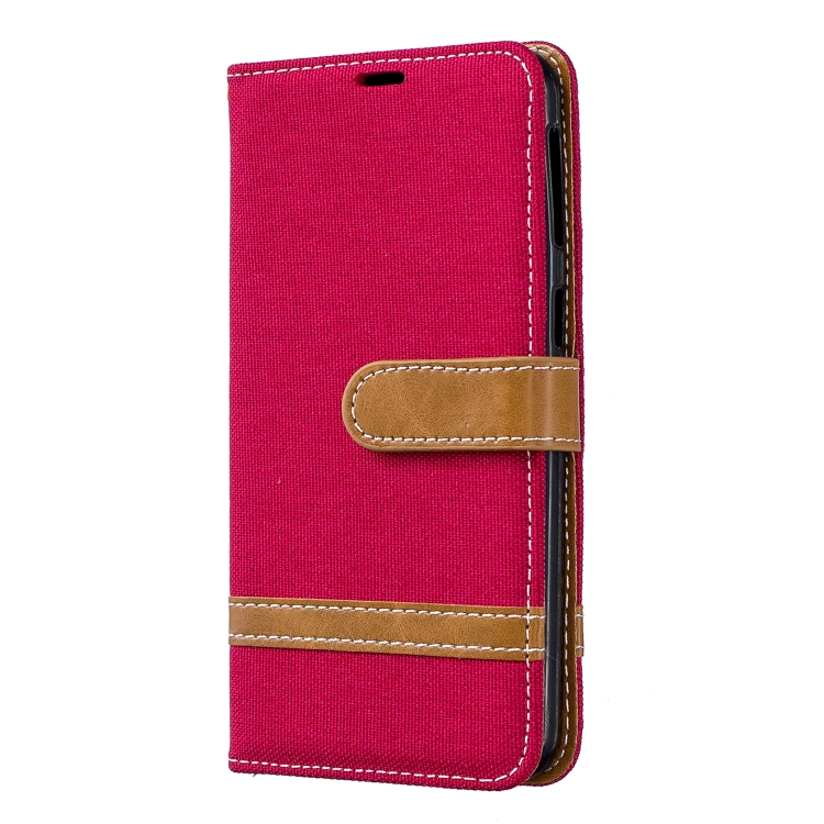 

Color Matching Denim Texture Leather Case for Galaxy A40, with Holder & Card Slots & Wallet & Lanyard(Red)