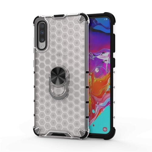 

For Samsung Galaxy A50 Shockproof Honeycomb PC + TPU Ring Holder Protection Case(White)