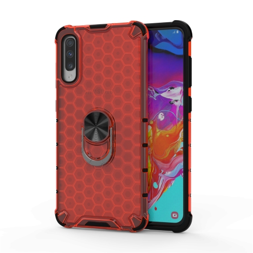 

For Samsung Galaxy A70 Shockproof Honeycomb PC + TPU Ring Holder Protection Case(Red)