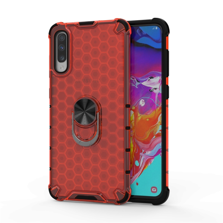 

For Samsung Galaxy A20 Shockproof Honeycomb PC + TPU Ring Holder Protection Case(Red)