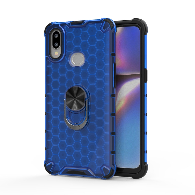 

For Samsung Galaxy A10 Shockproof Honeycomb PC + TPU Ring Holder Protection Case(Blue)