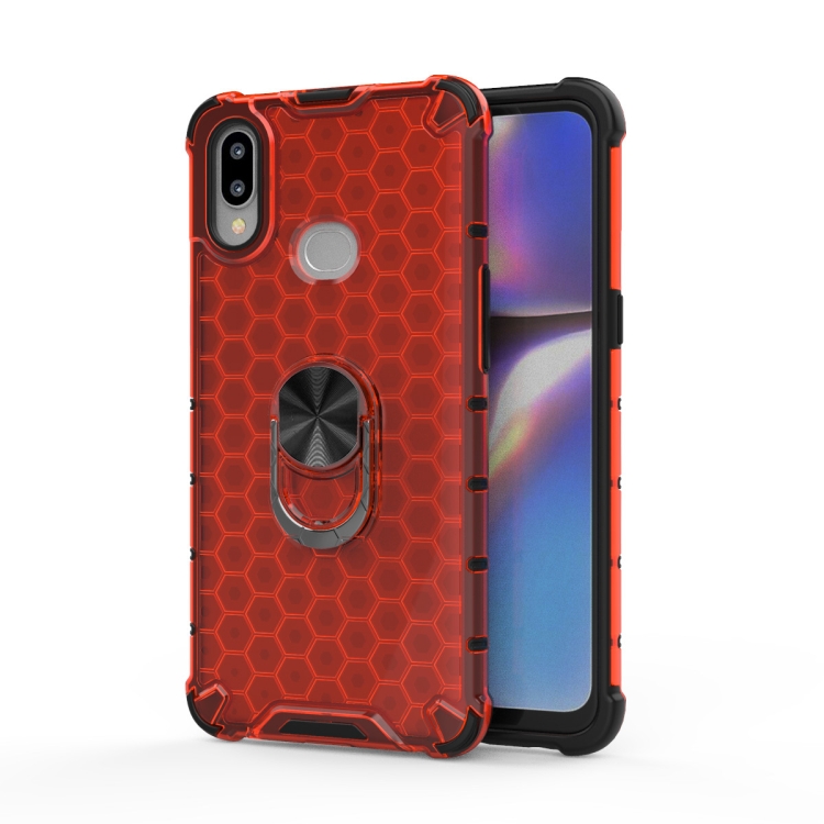 

For Samsung Galaxy A10S Shockproof Honeycomb PC + TPU Ring Holder Protection Case(Red)