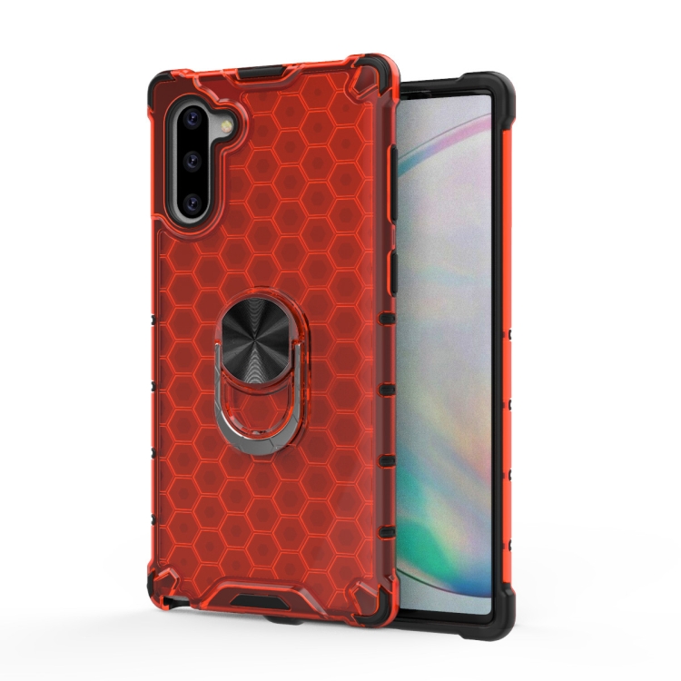 

For Samsung Galaxy Note 10 Shockproof Honeycomb PC + TPU Ring Holder Protection Case(Red)