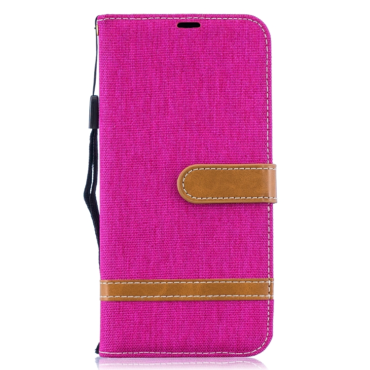 

Color Matching Denim Texture Leather Case for Galaxy A50, with Holder & Card Slots & Wallet & Lanyard(Rose red)