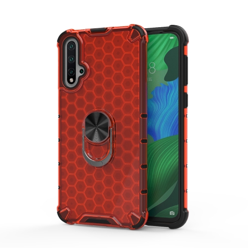 

For Huawei NOVA 5T Pro Shockproof Honeycomb PC + TPU Ring Holder Protection Case(Red)
