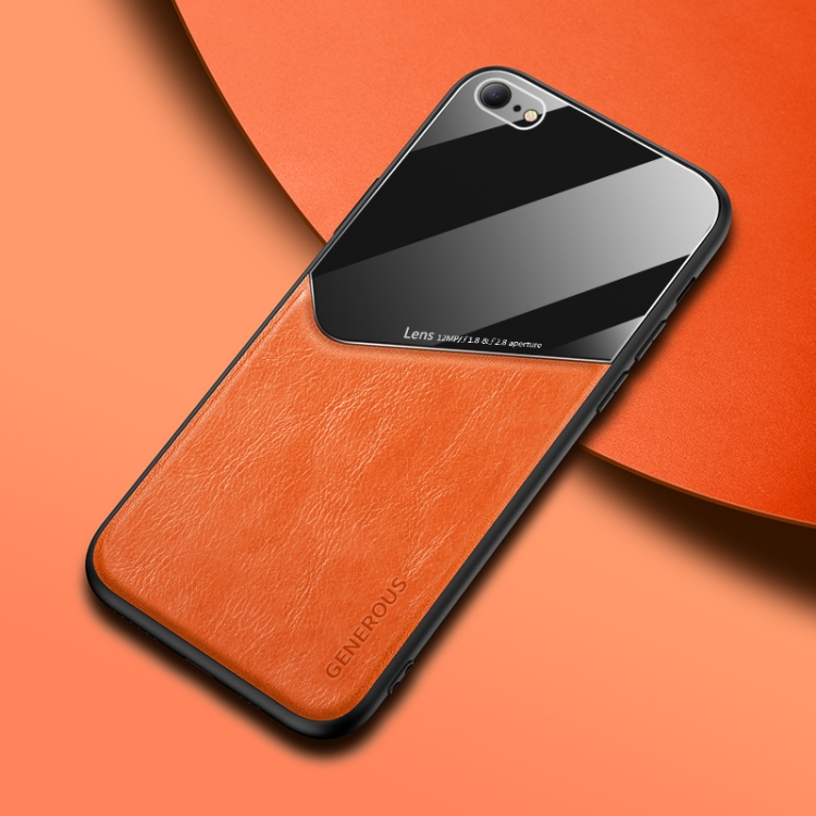 

For iPhone SE 2020 / 8 / 7 All-inclusive Leather + Organic Glass Phone Case With Metal Iron Sheet(Orange)