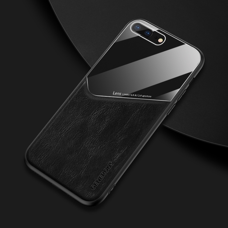 

For iPhone 7 Plus/8 Plus All-inclusive Leather + Organic Glass Phone Case With Metal Iron Sheet(Black)