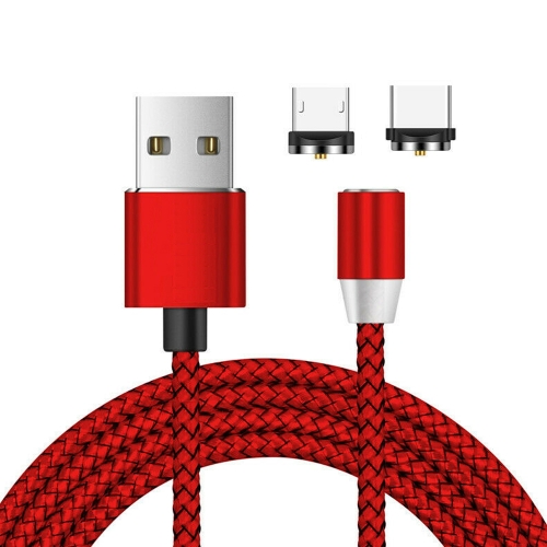 

2 in 1 USB to Micro USB + Type-C / USB-C Magnetic Metal Joint Nylon Braided Charging Cable, Length: 2m(Red)