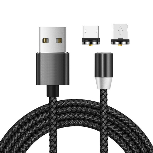 

2 in 1 USB to 8 Pin + Micro USB Magnetic Metal Interface Nylon Braided Charging Cable, Length: 1m(Black)