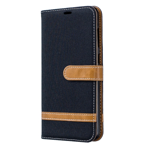 

Color Matching Denim Texture Leather Case for Galaxy A70, with Holder & Card Slots & Wallet & Lanyard(Black)