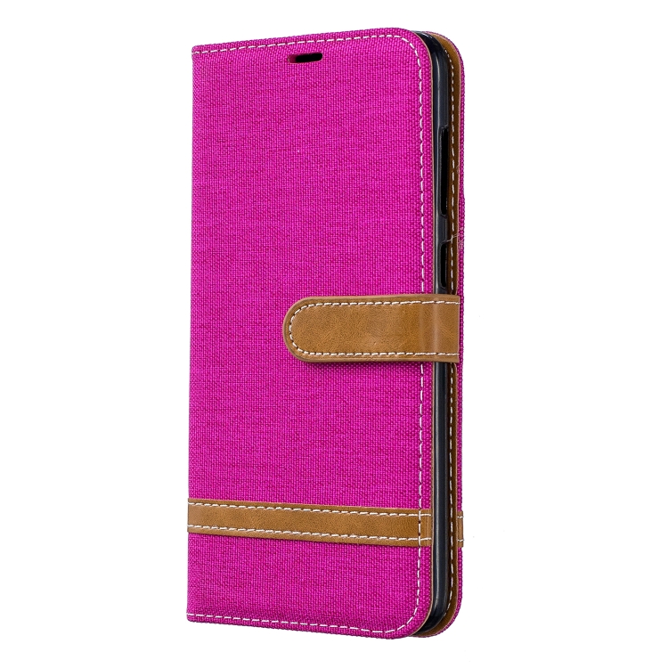 

Color Matching Denim Texture Leather Case for Galaxy A70, with Holder & Card Slots & Wallet & Lanyard(Rose red)