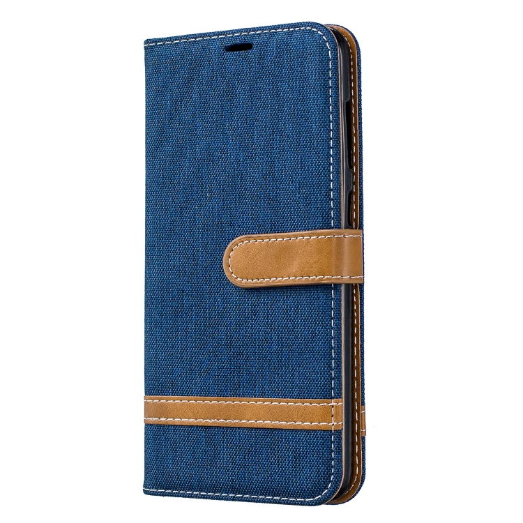 

Color Matching Denim Texture Leather Case for Galaxy A70, with Holder & Card Slots & Wallet & Lanyard(Dark blue)