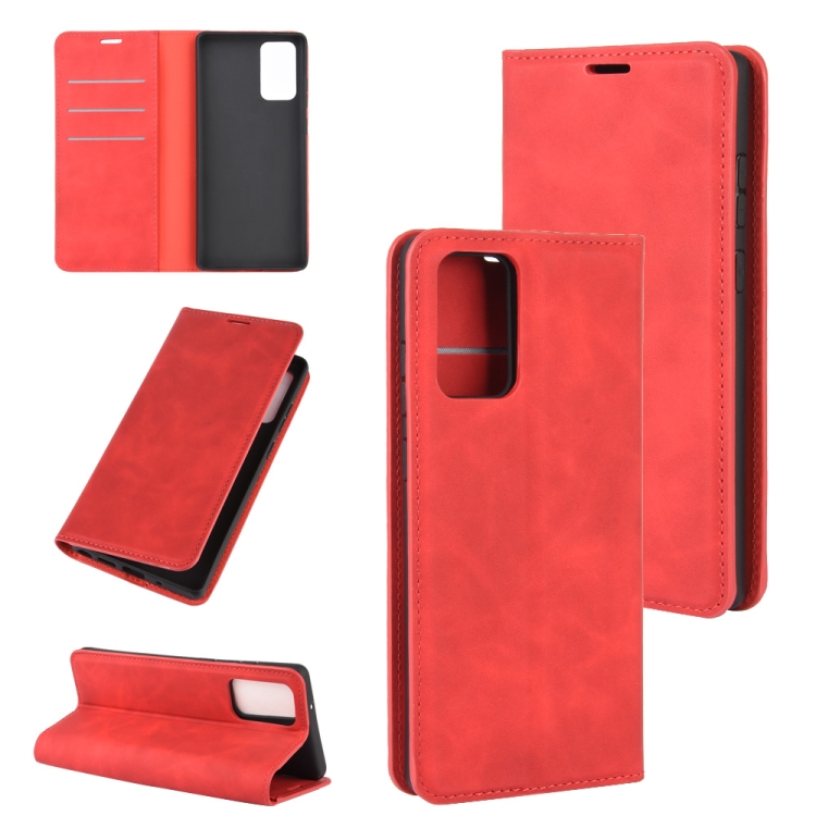 

For Samsung Galaxy Note20 Retro-skin Business Magnetic Suction Leather Case with Holder & Card Slots & Wallet(Red)